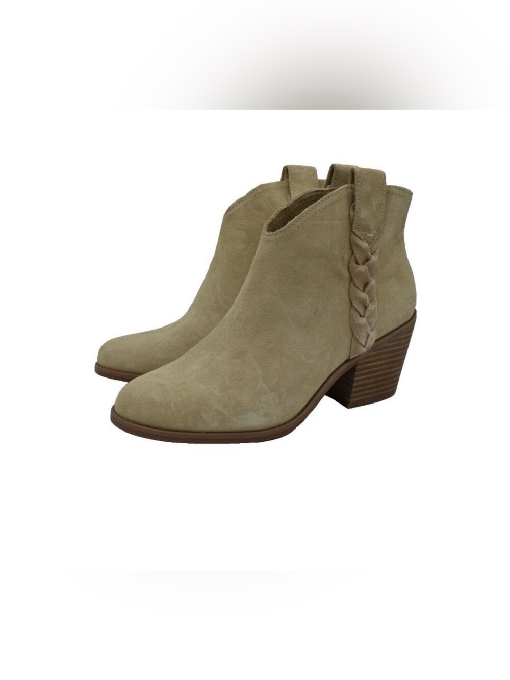 NWT TOMS Constance Suede Ankle Boots Oatmeal Braided Heel Size 10